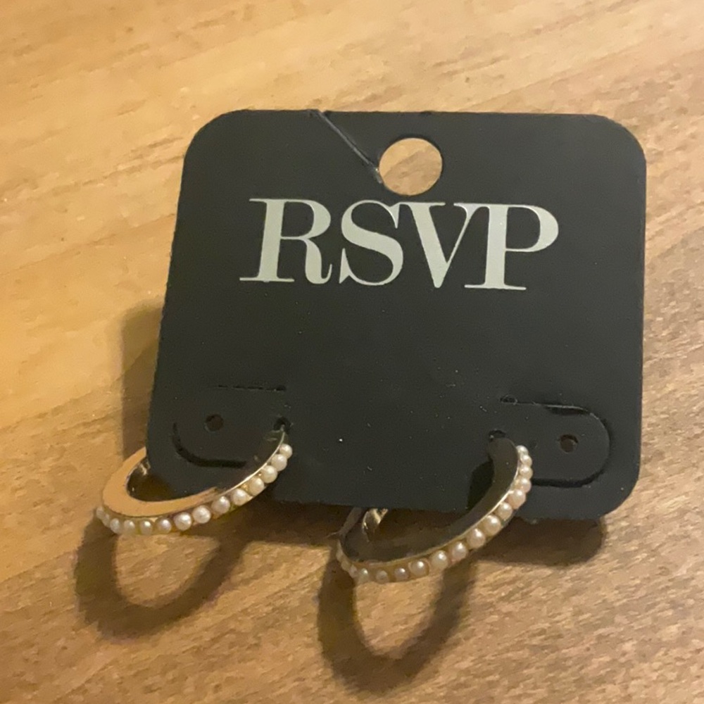 RSVP Gold and Cream .75" Pearl Hoop Earrings